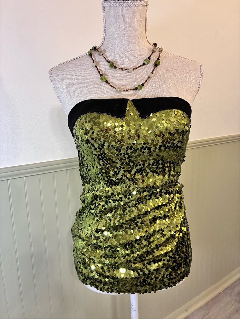 Strapless Green Sequin Party top